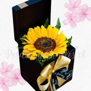 Detalle enamora con luz, Box cuadrado en 1 girasol y follaje