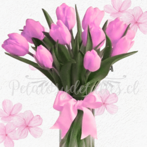 Florero cilindro vidrio GIRL en 10 delicados tulipanes rosita