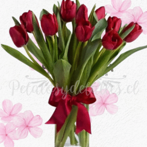 Florero encanto único, Cilindro en 10 tulipanes y lazo