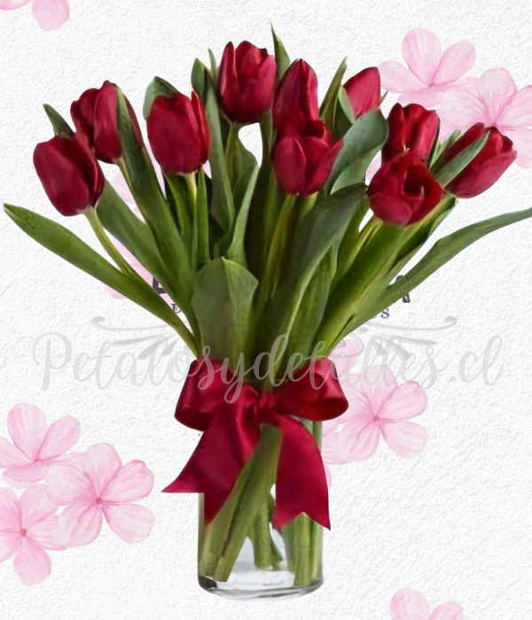 Florero encanto único, Cilindro en 10 tulipanes y lazo