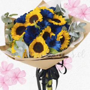 Ramo bouquet,10 girasoles y margaritas tinturadas(Color a Elección)