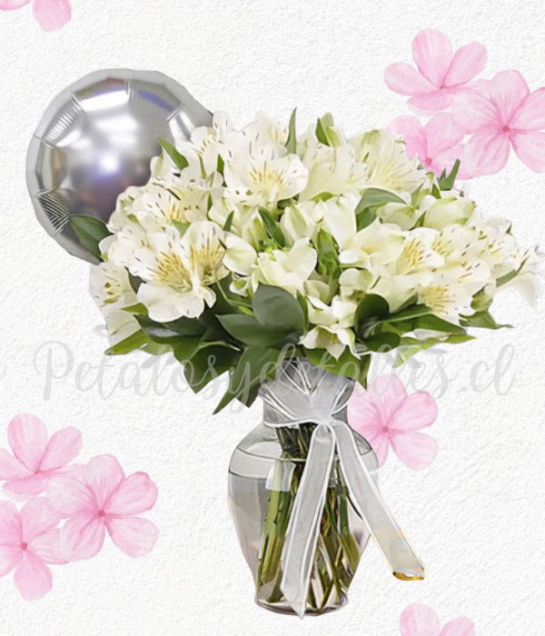 Florero samaritano en 30 varas de astromelias y globito