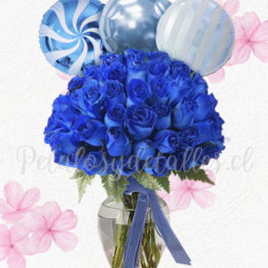 Florero samaritano en 45 rosas, y 3 globitos a (Elección del motivo)