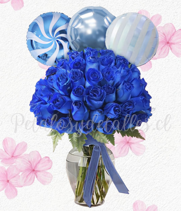 Florero samaritano en 45 rosas, y 3 globitos a (Elección del motivo)