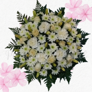 Corona fúnebre Luz 50 cm, 25 varas mix rosas, lilium y margaritas