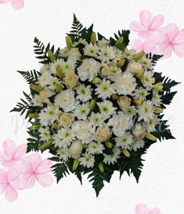 Corona fúnebre Luz 50 cm, 25 varas mix rosas, lilium y margaritas
