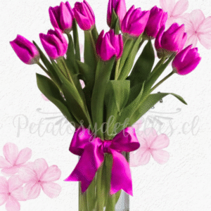 Florero cilindro vidrio Barbie en 10 tulipanes y lindo lazo