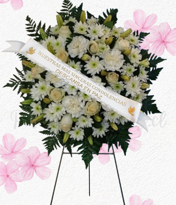 Corona fúnebre Luz, En 25 varas mix rosas, lilium y margaritas