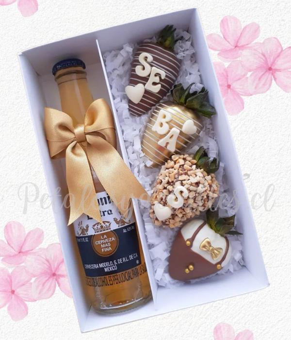 Cajita en 4 frutillas y 1 cerveza corona