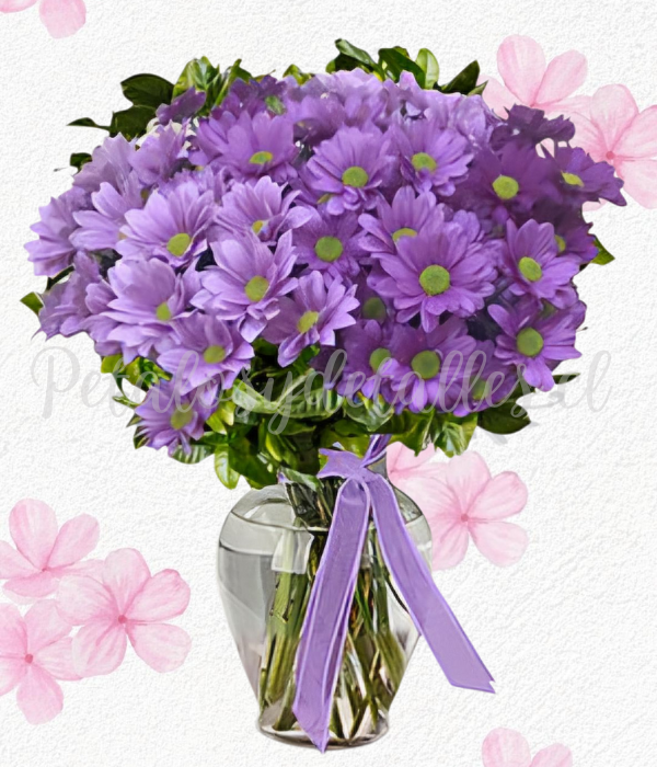 Florero samaritano mediano en 10 varas de margaritas y lindo lazo