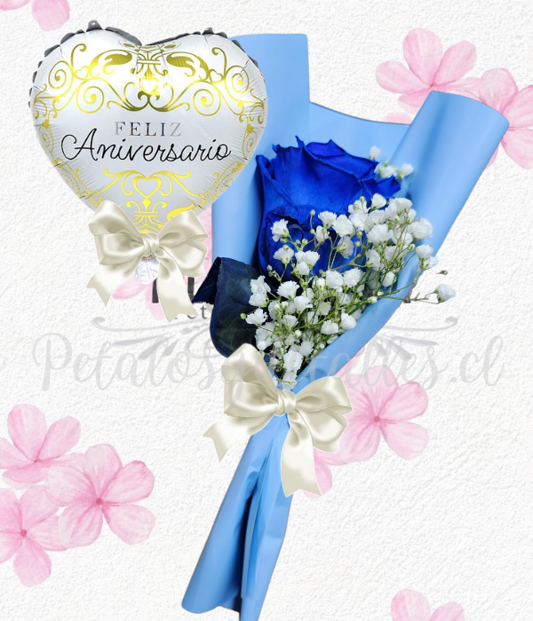 Mini blue en 1 rosita decorada y lindo globito con lazo