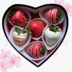 Mini caja corazon en 6 frutillas decoradas