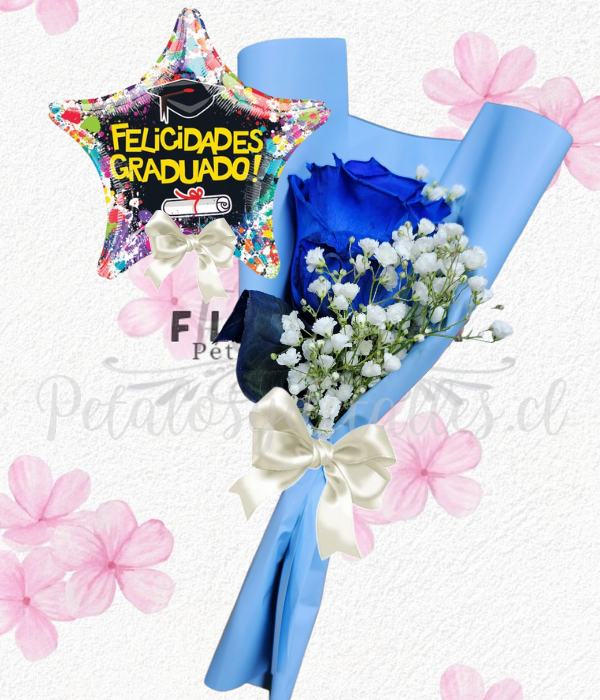 Ramito graduado en 1 rosita y globito decorativo