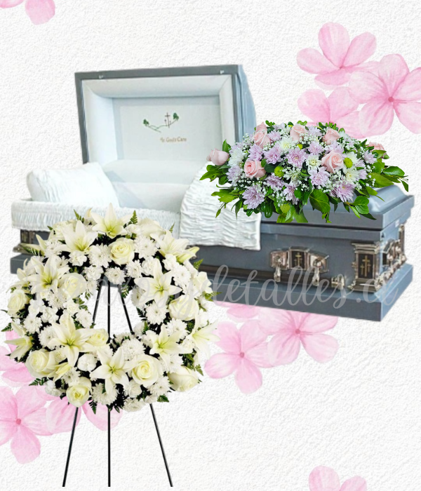 Pack flores fúnebres a domicilio, Corona y cojin