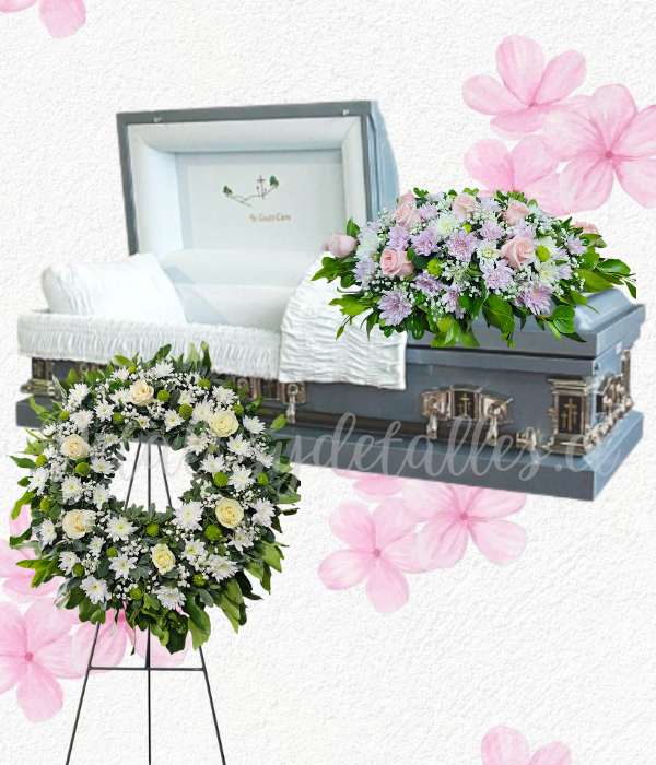 Pack fúnebre para condolencias. corona y cojin fúnebre