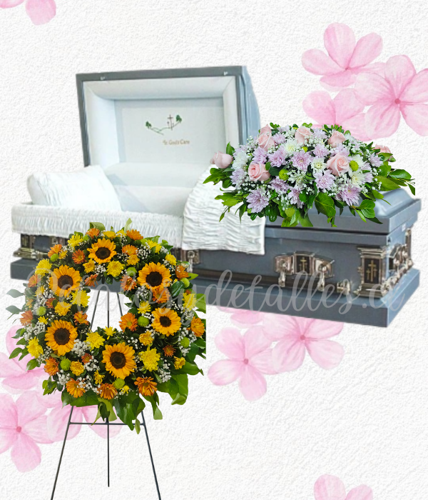 Pack fúnebre para condolencias corona en maravillas y cojines