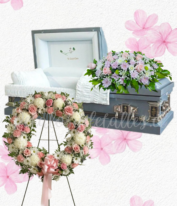 Pack mix floral flores en corona y cojin fúnebre