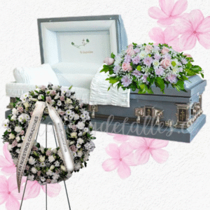 Pack floral fúnebre en corona y cojin fúnebre para condolencias