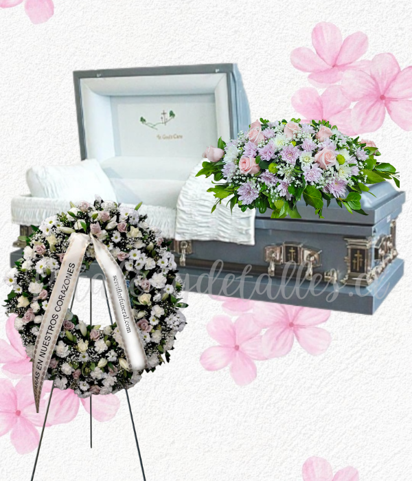 Pack floral fúnebre en corona y cojin fúnebre para condolencias