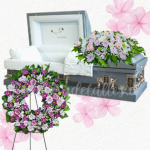 Pack fúnebre floral para condolencias en corona y cojin fúnebre