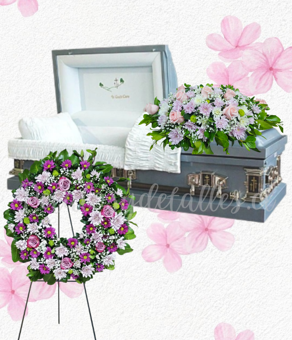 Pack fúnebre floral para condolencias en corona y cojin fúnebre