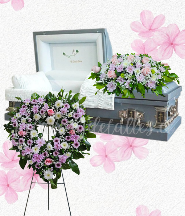 Pack fúnebre en corona corazon y cojin para condolencias