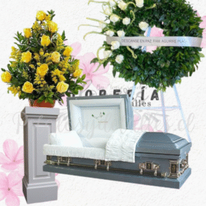 Pack floral mis condolencia, Arrimo 12 rosas y corona en 12 rosas