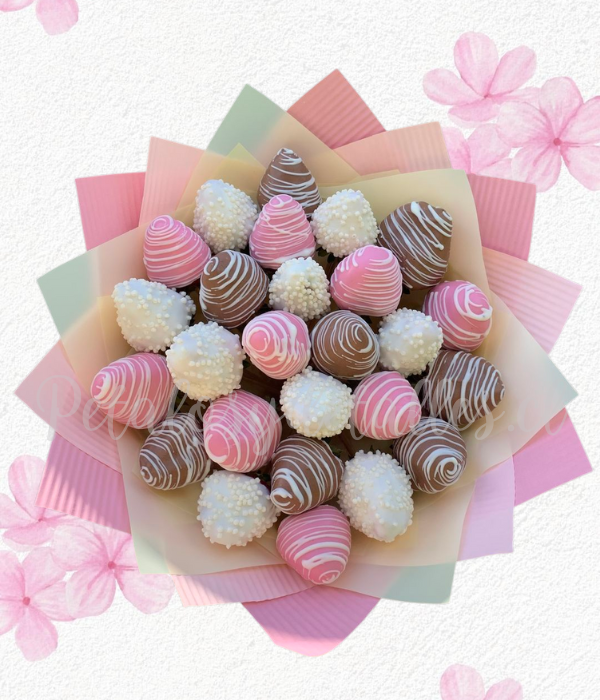 Ramo bouquet redondo en 25 frutillas decoradas