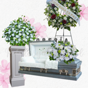 Pack floral en arrimo grande, corona y mini cojin floral