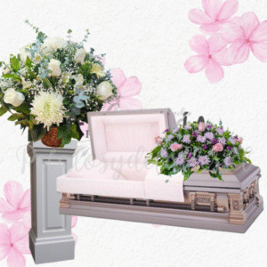 Pack floral en canasto grande y cojin floral para condolencias