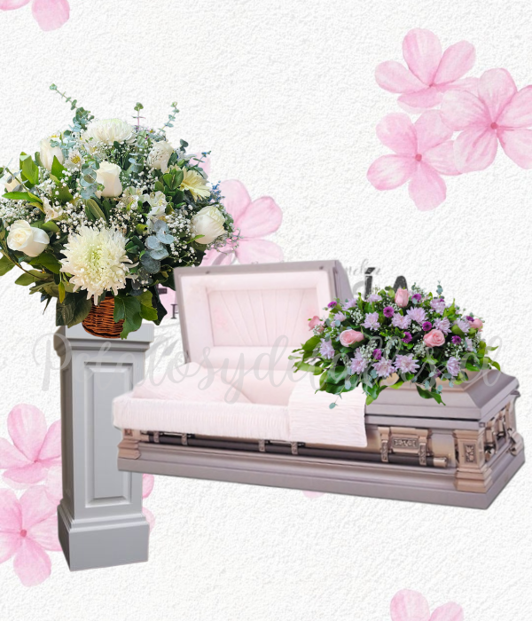 Pack floral en canasto grande y cojin floral para condolencias