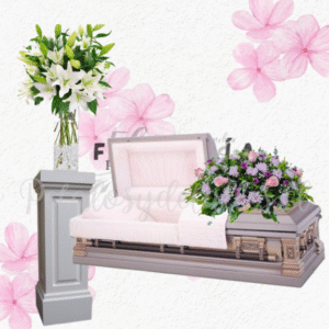 Pack floral fúnebre en cojin floral y florero en 10 varas de lilium