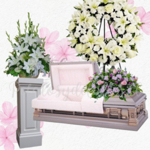 Pack floral fúnebre en arrimo, corona y cojin para funeral