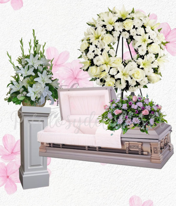 Pack floral fúnebre en arrimo, corona y cojin para funeral