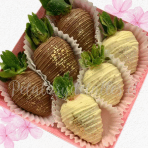 Cajita cuadrada en 6 frutillas con chocolate