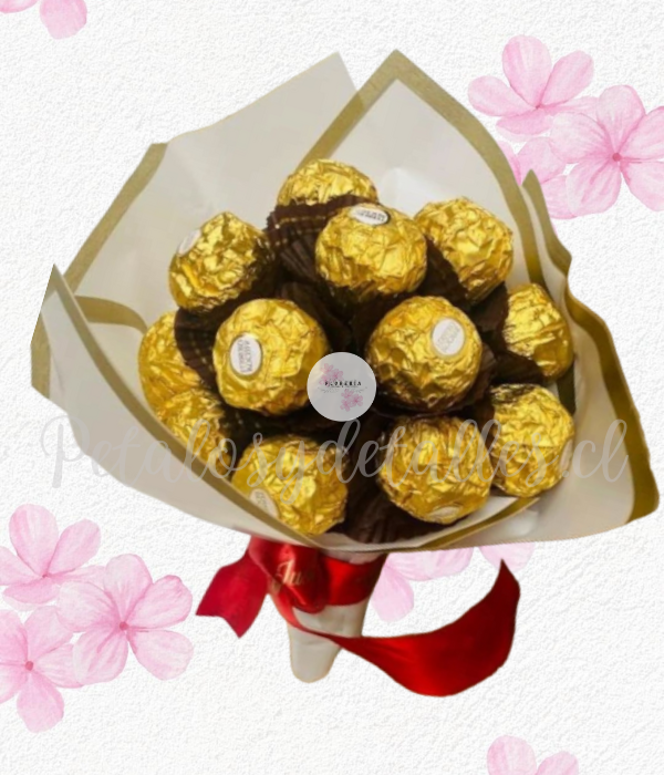 Ramo bouquet en 15 bombones ferreros rocher y envoltorio