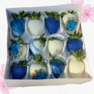 Caja cuadrada BOYS en 12 frutillas decoradas con chocolate