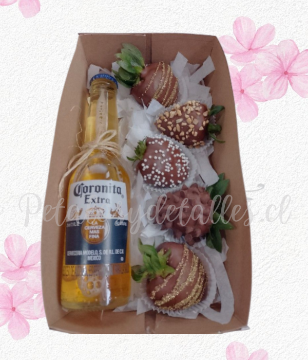 Caja en 5 frutillas decoradas en chocolate y cerveza