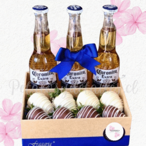 Base boy en 8 frutillas con chocolate y 3 cervezas coronas