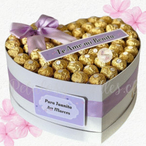 Box corazon en 60 bombones ferreros rocher y lindo lazo