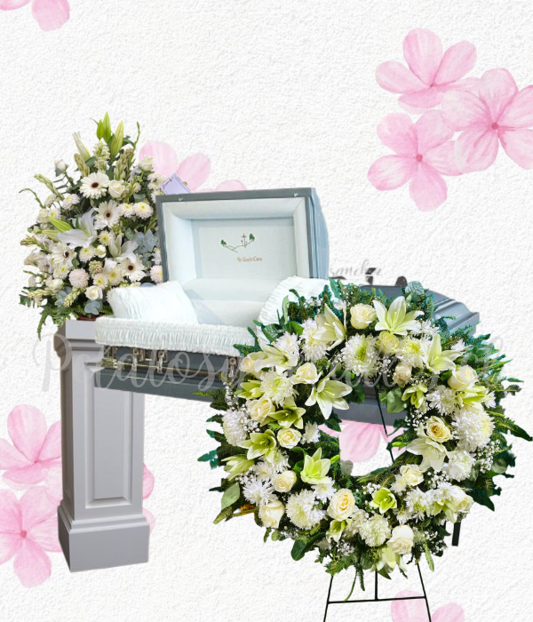 Pack floral fúnebre a domicilio, arrimo y corona en mix flores