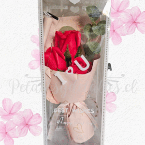 Ramito en 3 rositas de jabón rojas en caja de acetato