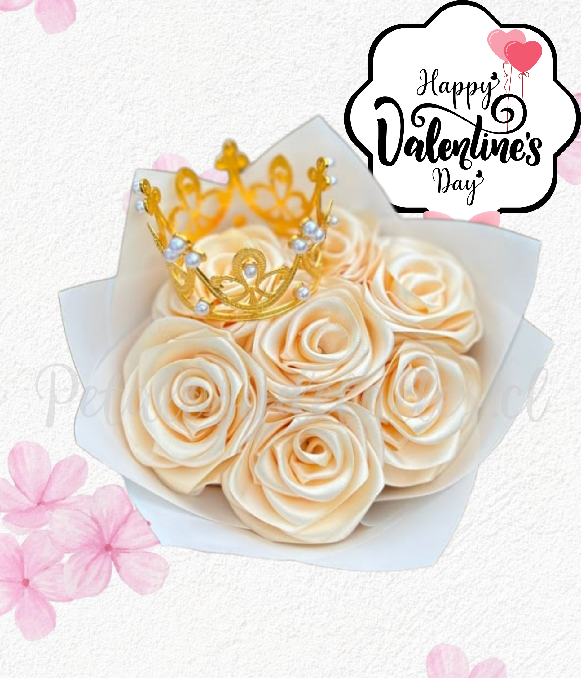 Ramo bouquet en 7 rositas eternas de jabón y coronita decorativa