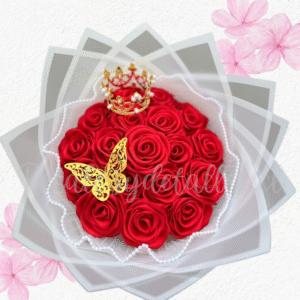 Ramo bouquet en 25 rositas eternas de jabón y coronita decorativa