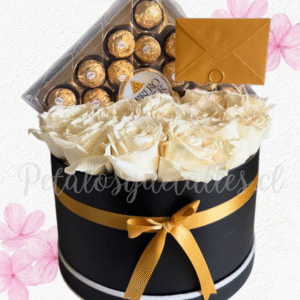 en 10 rosas importadas y bomBox dulzura amourbones 100gr