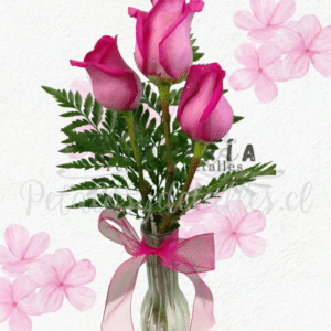 Florerito SAN VALENTIN en 3 rositas eternas y follaje verde