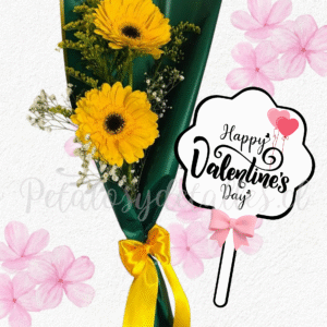 Ramito extendido en 2 gerberas follaje verde y topper