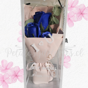 Ramito en 3 rositas de jabón azul en caja de acetato