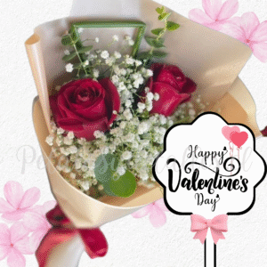 Ramo lineal en 2 rosas importadas follaje y ilusión + topper