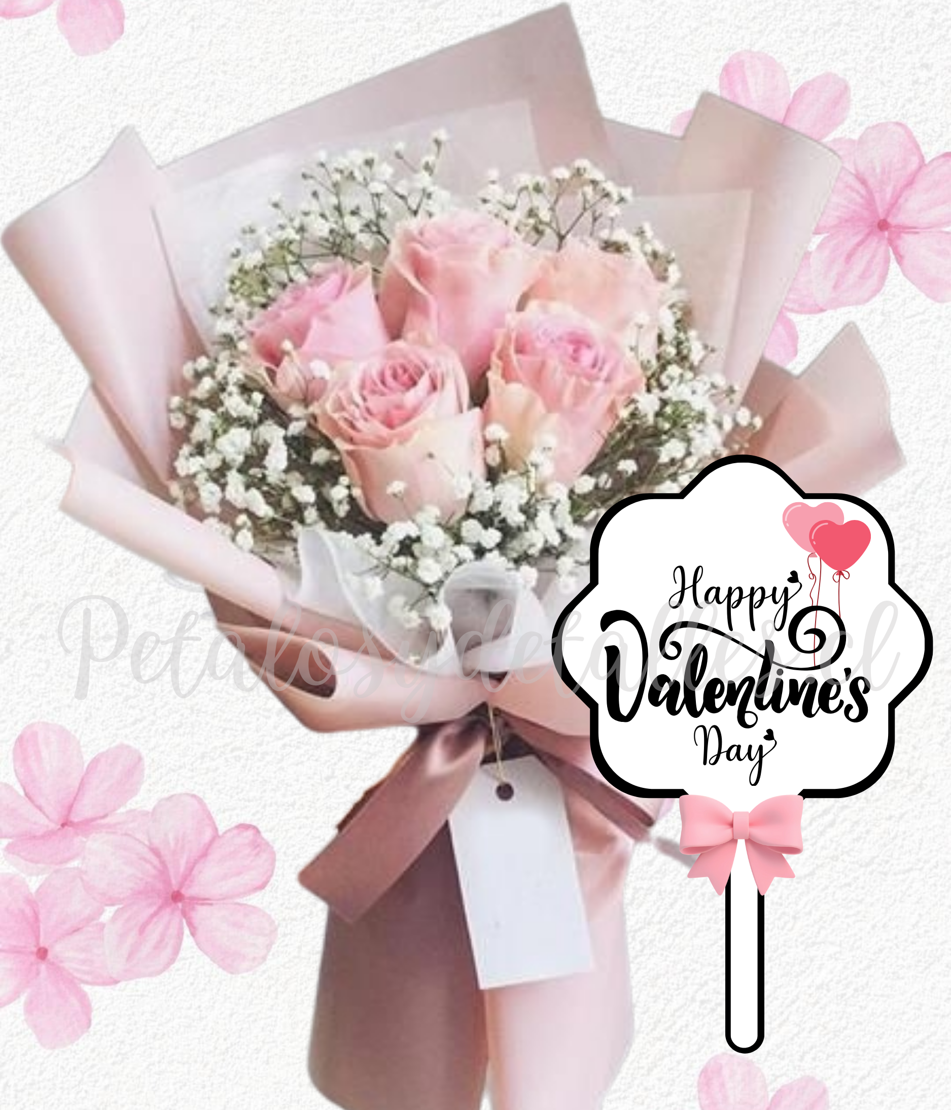 Ramo full ilusión blanca en 5 rosas importadas y topper